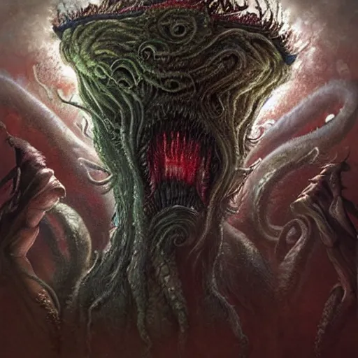 Prompt: donald trump turning into a horrible horrific cthulu lovecraftian monster in the style of greg rutkowski