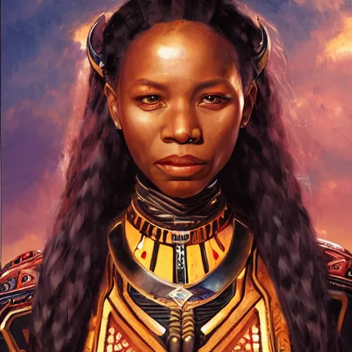 Prompt: portrait of a wakandan woman ( 3 5 ) from wakanda, an oil painting by ross tran and thomas kincade