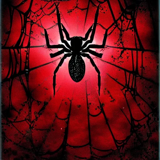 Image similar to spider webs dripping blood, rich decaying bleeding colors, horrorcore spider