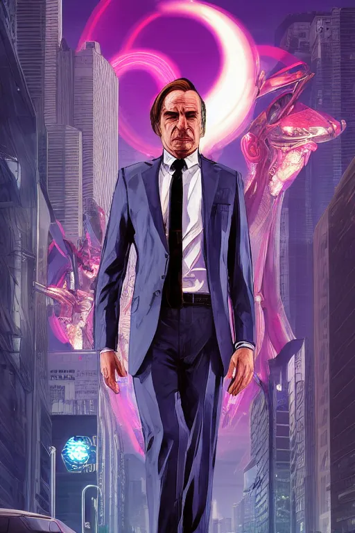 Prompt: ((((((GTA Cover art)))))): Extraterrestrial Better call Saul Soul Redeemer, massive supercivilizational-being, Hyper-detailed cybernetic Saul-Goodman-God, ArtStation, 4k, epic, phenomenally aesthetic, bright, rich and gaudily