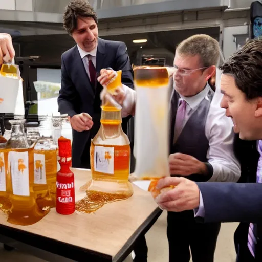 Image similar to pouring maple syrup over justin trudeau's head