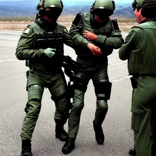 Prompt: extraterrestrial, zeta reticulan, being arrested by russian special forces