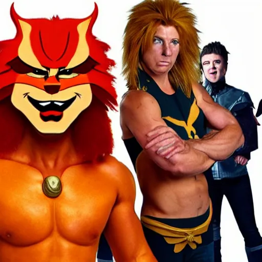 Prompt: fallon sherrock as one of the members of thundercats, with cameron menzies as snarf