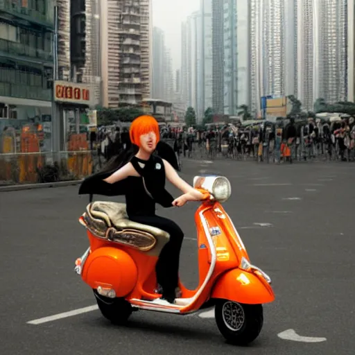 Image similar to the orange - haired vespa queen in hong kong, by stina persson and ruan jia