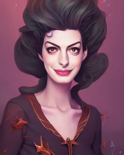 Image similar to a portrait of a beautiful full body Anne Hathaway witch, art by lois van baarle and loish and ross tran and rossdraws and sam yang and samdoesarts and artgerm, digital art, highly detailed, intricate, sharp focus, Trending on Artstation HQ, deviantart, unreal engine 5, 4K UHD image