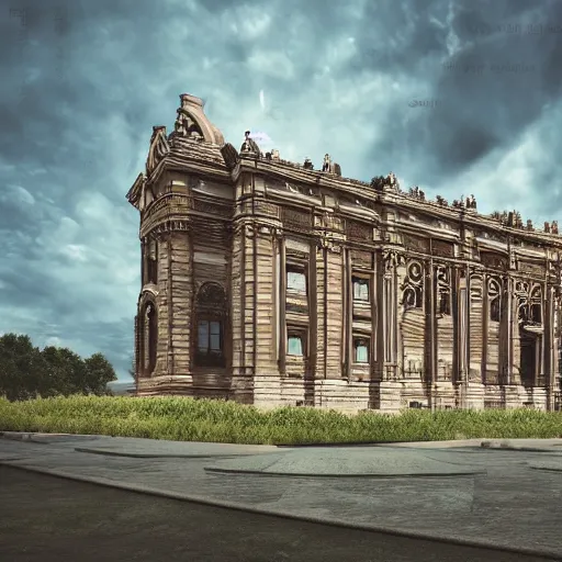 Image similar to dramatic building 4 k photorealistic