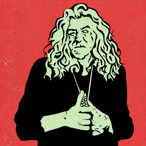 Image similar to robert plant from led zepelin singing, sticker - art, svg vector, adobe - illustrator