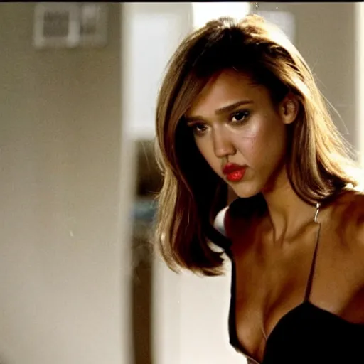 Prompt: Jessica Alba as scarface, movie still