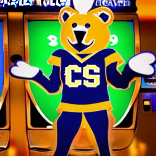 Image similar to college university mascot that is themed around a slot machine