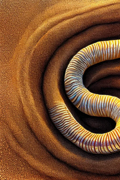 Image similar to hyperrealistic close - up sand worm! highly detailed concept art eric zener elson peter cinematic hard yellow lighting high angle hd 8 k sharp shallow depth of field, inspired by david paul cronenberg and zdzisław beksinski