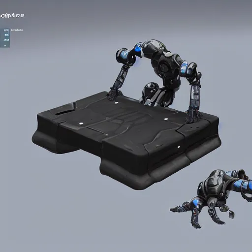 Image similar to hard surface, robotic platform, based on minimal surface, 6 claws, symmetric, unreal engine