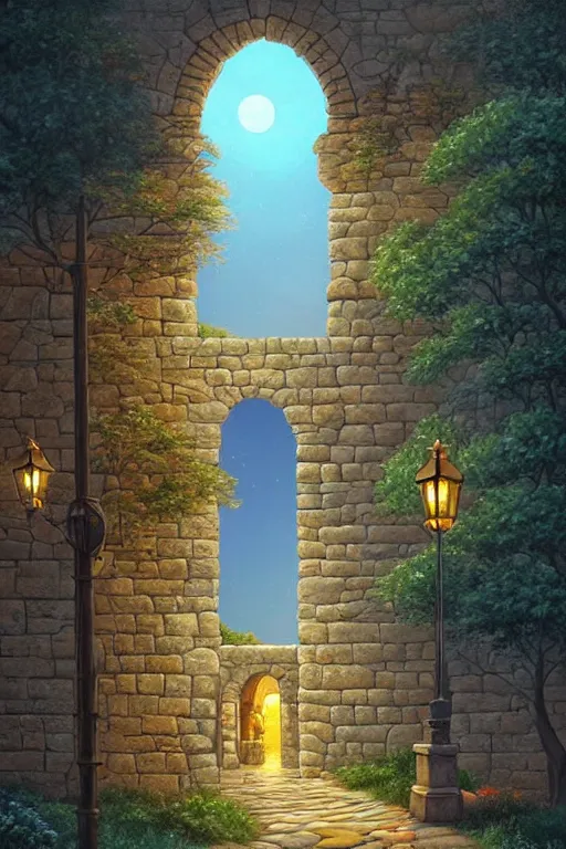 Image similar to beautiful digital painting of a stone archway in the moonlight by Evgeny Lushpin