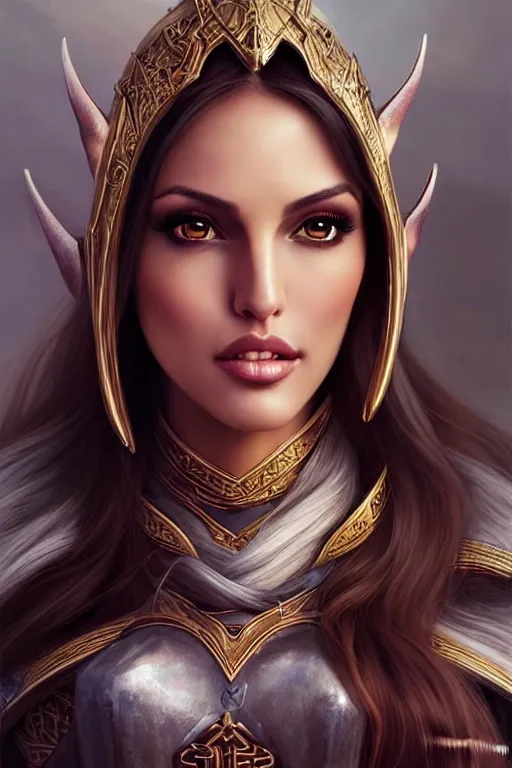 Image similar to hyper - realistic, gorgeous!! woman resembling eiza gonzalez as a high elf, princess, viking, warrior | high detail, intricate, digital painting, artstation, elegant, divine, smooth, sharp focus, dugneons and dragons, world of warcraft, character design, concept art, illustration, art by artgerm & jeehyung lee & wlop