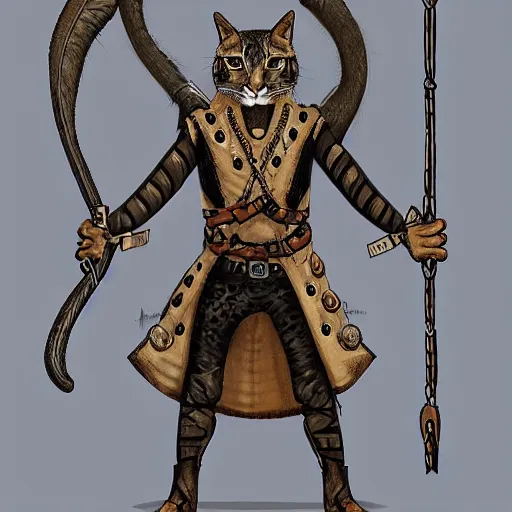 Prompt: d & d style, upper body portrait, tabaxi male, wearing studded leather