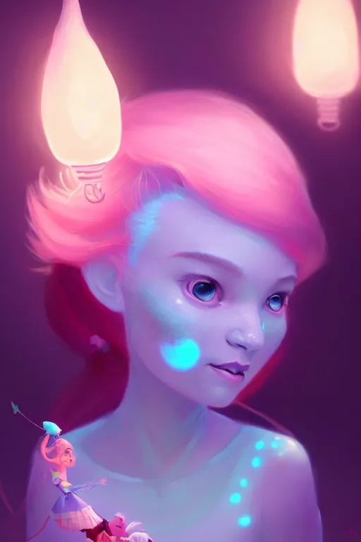 Prompt: super cute Bioluminescent Princess character concept, soft light, soft mood, realistic body features and face, illustration, painting oil on canvas by Elena Zhurikhina and Goro Fujita and Charlie Bowater, octane render trending on artstation, 4k, 8k, HD