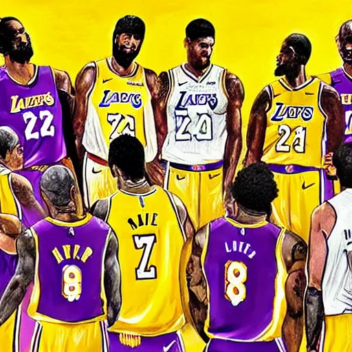 Image similar to the Los Angeles Lakers having the las supper painting, as photograph