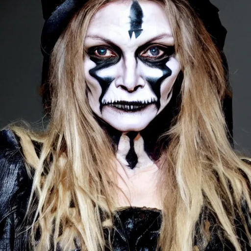 Prompt: portrait of michelle pfeiffer as a witch wearing skull facepaint -2 4