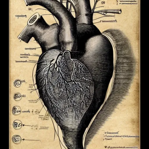 Prompt: anatomical diagram of the human heart, schematic, technical diagram, black paper, exceedingly insanely intricate, davinci, circuits, infographic, blueprint, illuminated manuscript, hand drawn, sketch, aspect 8 5 : 1 1 0