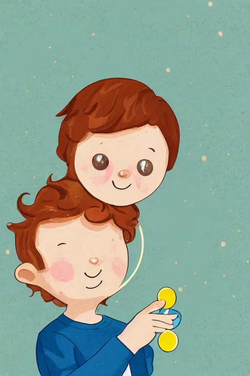 Prompt: a little boy with ginger hair blowing bubbles. clean elegant simple illustration, beautiful detailed face. storybook illustration