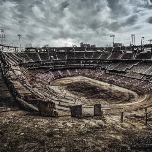 Prompt: post apocalyptic stadium ruins fallout