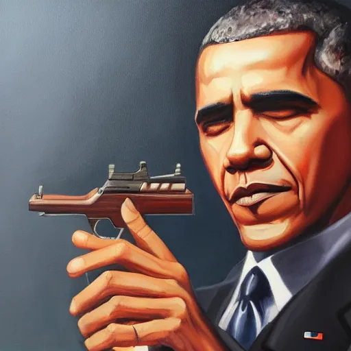 Image similar to a painting of obama holding a gun, by charlie bowater, 4 k