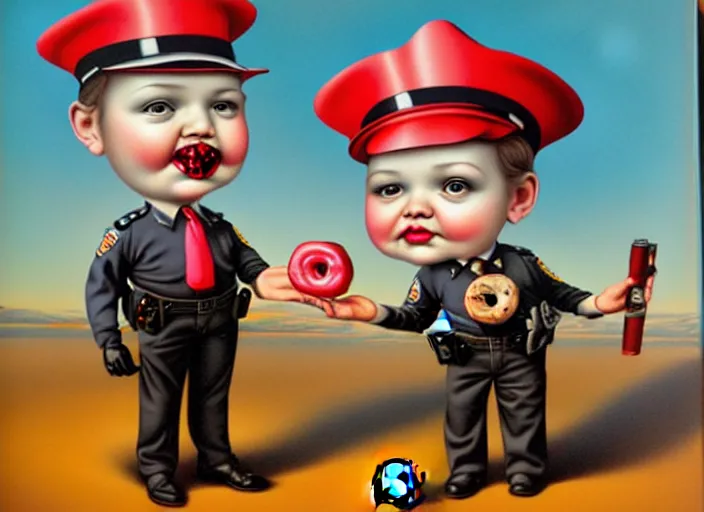 Image similar to a donut cop, lowbrow, matte painting, 3 - d highly detailed, in the style of mark ryden,