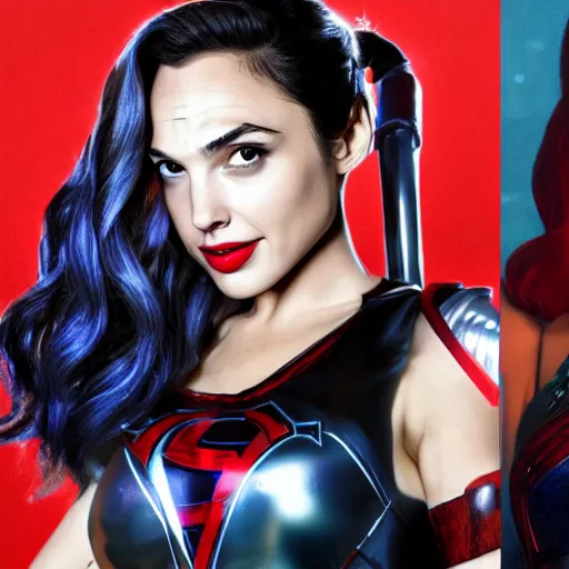 Image similar to Gal Gadot cosplaying Harley Quinn, 4k, detailed, studio lighting