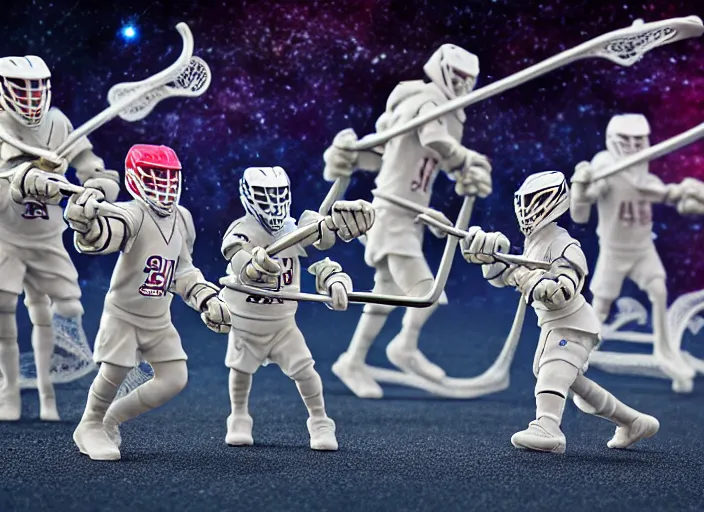 Prompt: lacrosse team, playing intergalactic championship, in space, versus chitauri, highly detailed, 8k, intricate, sony a7r iv 55mm, award winning.