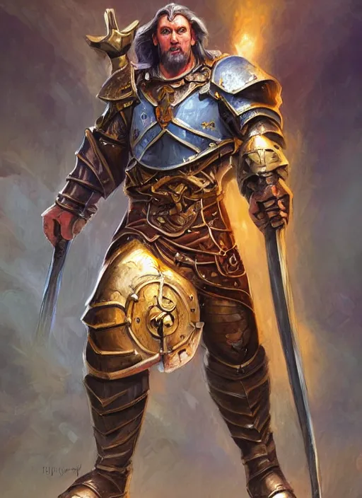 Image similar to paladin with big hammer, ultra detailed fantasy, dndbeyond, bright, colourful, realistic, dnd character portrait, full body, pathfinder, pinterest, art by ralph horsley, dnd, rpg, lotr game design fanart by concept art, behance hd, artstation, deviantart, hdr render in unreal engine 5