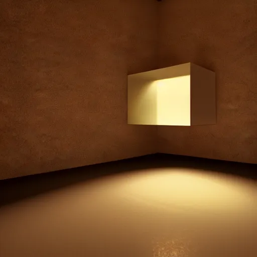 Image similar to a cube in a room with one light, octane render