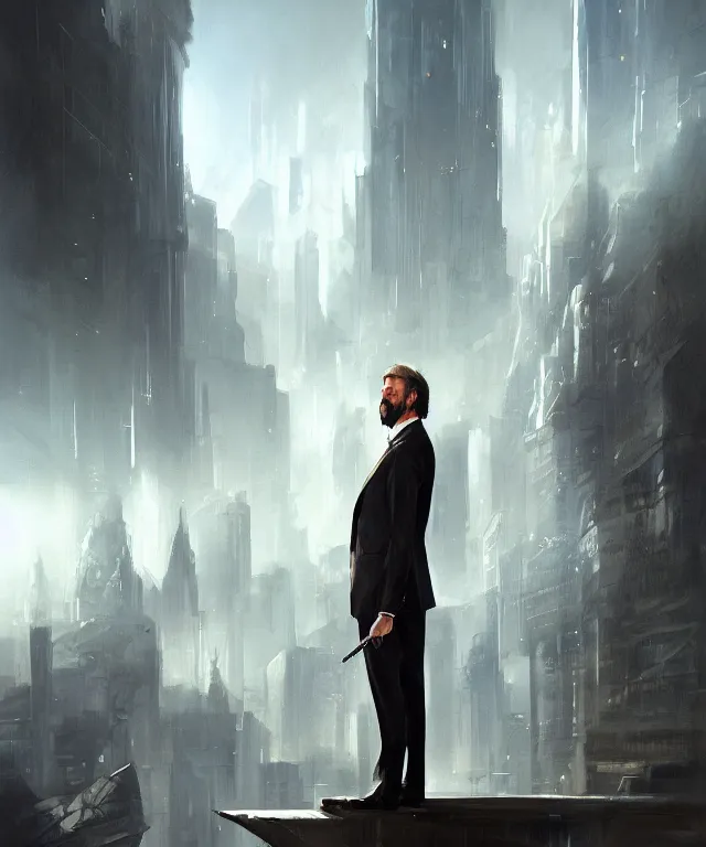 Image similar to alan rickmam, cinematic, as hans gruber in business suit, elegant, highly detailed, digital painting, artstation, smooth, hard focus, illustration, art by jessica rossier and and brian froud