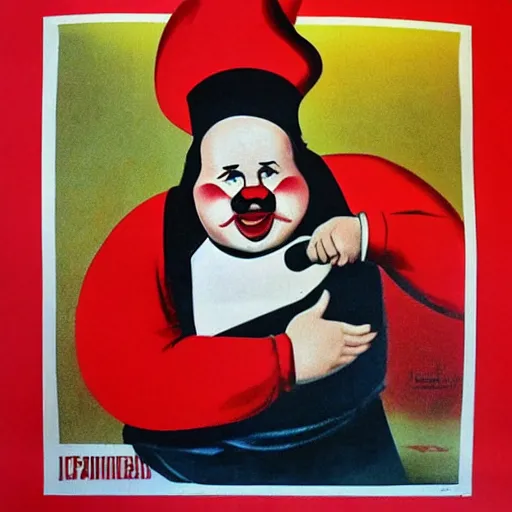 Image similar to fat communist clown portrait, soviet propaganda poster