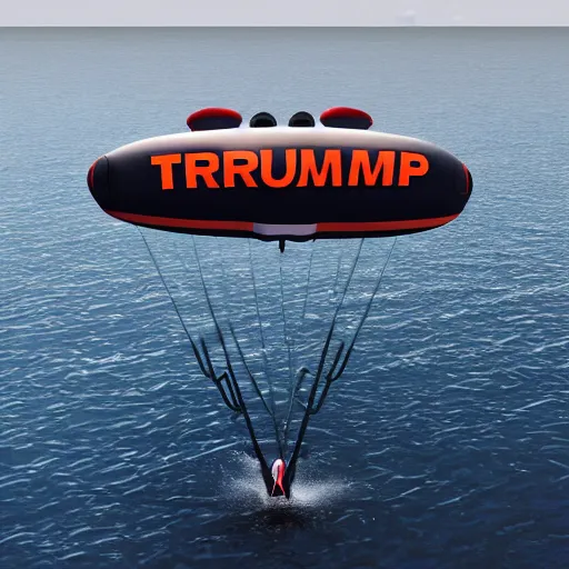 Prompt: donald trump flying in an inflatable boat, trending on artstation hq, taken by canon r 6, photorealistic