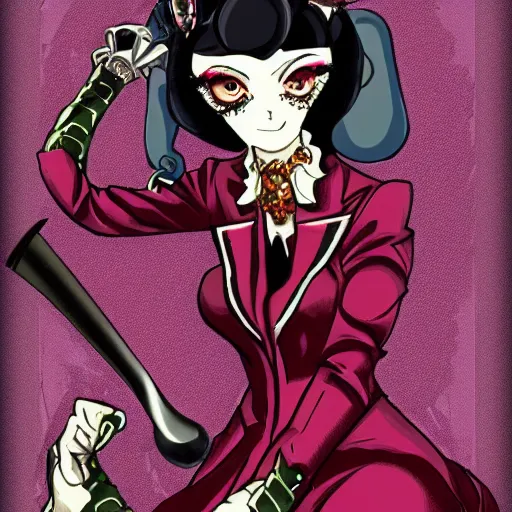 Prompt: killer queen from the jojo bizzare adventures smoking, by araki, victorian - era vampire style, trending on twitter