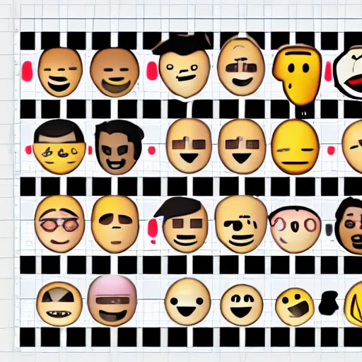 Prompt: Never before seen original design emoticons 8 per 8 grid