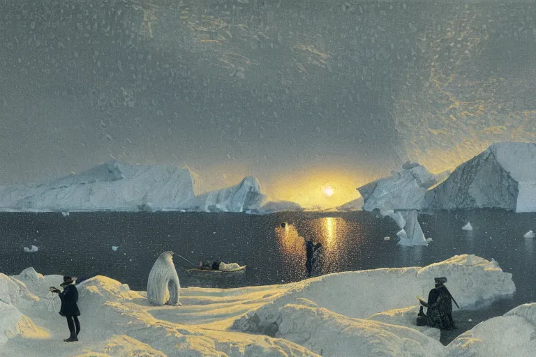 Prompt: painting of of antarctic at night, raining, romantic, by ludwig deutsch and maxfield parrish, patterned tilework, extremely detailed, cinematic lighting, smooth sharp focus