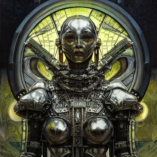 Image similar to brutal solarpunk macedonian cyber warrior portrait praying altar of sacrifice by giger vasnetsov rutkowski mucha hyperrealism very detailed masterpiece shadows symmetrical expressive eyes well proportioned balanced high resolution artgerm cinematic epic dramatic slow ivory poetic