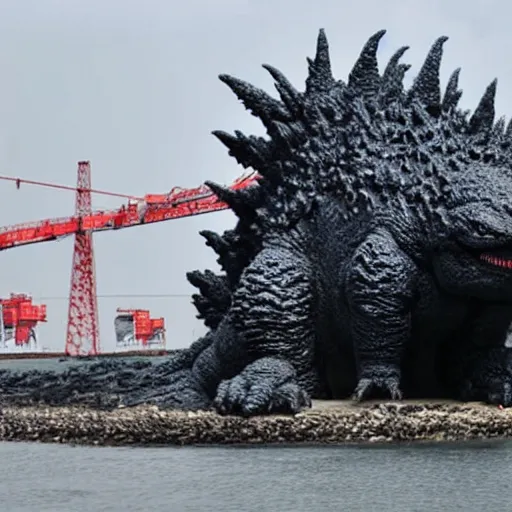 Prompt: godzilla attacking fukushima daiichi unit 4