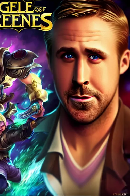 Image similar to ryan gosling as a character in the game league of legends, with a background based on the game league of legends, league of legends splash art, detailed face