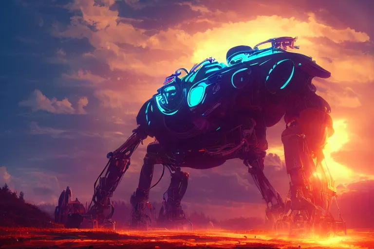 Image similar to huge mechanical creature robot radiating a glowing aura, global illumination, ray tracing, hdr, fanart, artstation, by ian pesty and alena aenami, artworks, 4 k