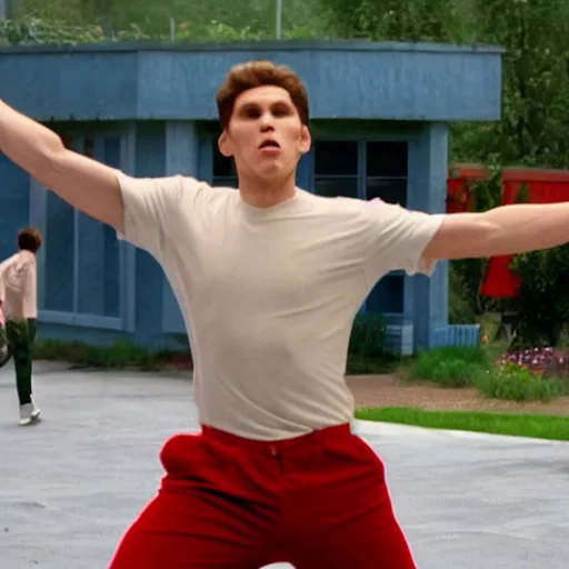 Image similar to Live Action Still of Jerma in High School Musical, real life, hyperrealistic, ultra realistic, realistic, highly detailed, epic, HD quality, 8k resolution, body and headshot, film still