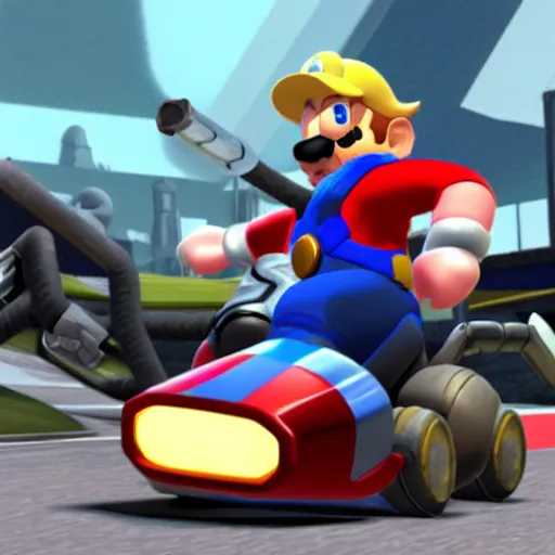 Prompt: Thor as a Mario Kart character,