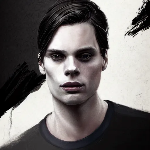 Image similar to A man who looks like a mixture between Cillian Murphy, Bill Skarsgård and Sebastian Stan, wearing black tshirt, scifi, highly detailed portrait, digital painting, artstation, concept art, smooth, sharp foccus ilustration, Artstation HQ.