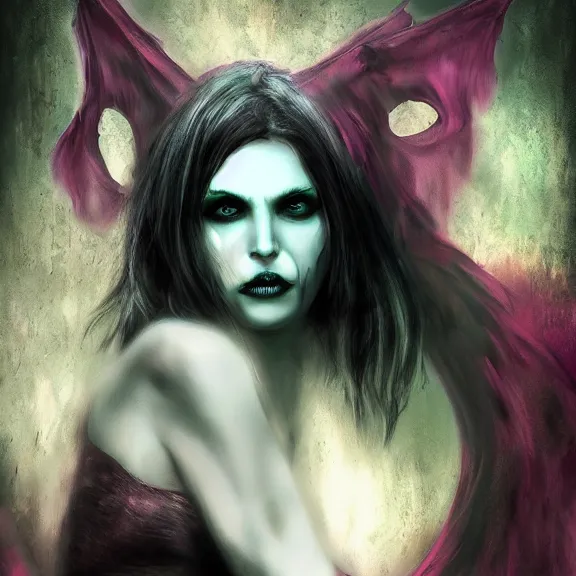 Image similar to Morrigan, cinematic flavor, rich decaying colors!, digital painting, skull liminal void background, a real picture taken by Daniel Dos Santos