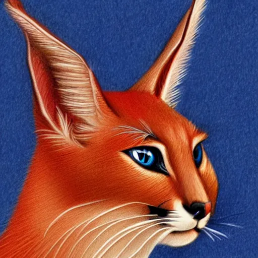 Image similar to cute caracal drawing with red marker and pencil, digital art by kuvsjinov