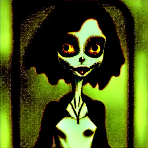 Image similar to grunge cartoon drawing of a plushie by - michael karcz , in the style of corpse bride, loony toons style, horror themed, detailed, elegant, intricate