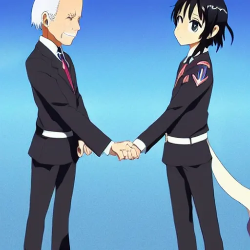 Image similar to key anime visual of joe biden and Kirito; official media