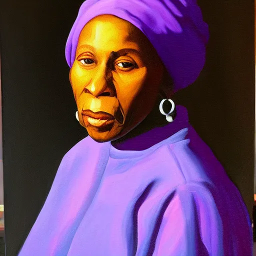 Prompt: oil painting portrait of afeni shakur, oil on canvas, johannes vermeer