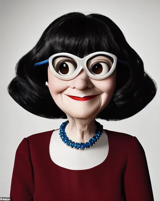 Image similar to candid portrait of Edna from pixar incredibles, highly detailed, editorial photography, sharp focus, by Annie Leibowitz