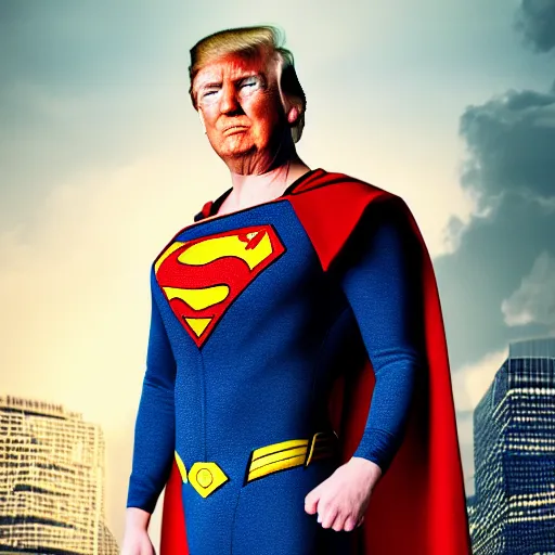 Image similar to donald trump as superman, detailed portrait, film still, realism, 4 k photography